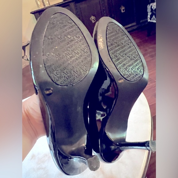 Arturo Chiang Black Patent Leather Peeptoe Pumps Size 7.5 - Picture 8 of 9